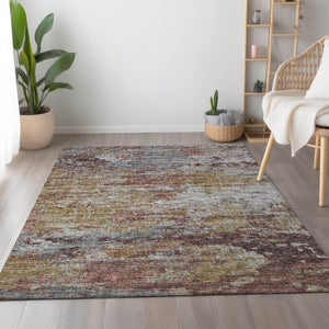 HomeRoots 10' X 14' Modern Silver Mauve Gold Abstract Area Rug - Washable, Stain Resistant & UV Protected! 643737