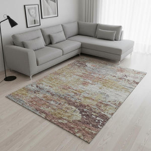 HomeRoots 10' X 14' Modern Silver Mauve Gold Abstract Area Rug - Washable, Stain Resistant & UV Protected! 643737