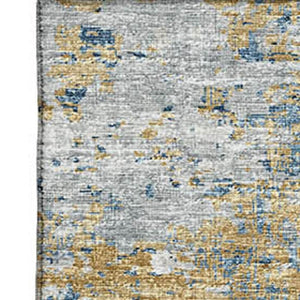 HomeRoots 5' X 8' Blue Ivory Gold Abstract Washable Area Rug - Durable, Stain-Resistant, Stylish Home Accent 643739