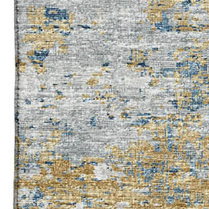 HomeRoots 8' X 10' Blue Ivory Gold Abstract Area Rug - Washable, UV Protected, Durable & Stylish for Homes 643741