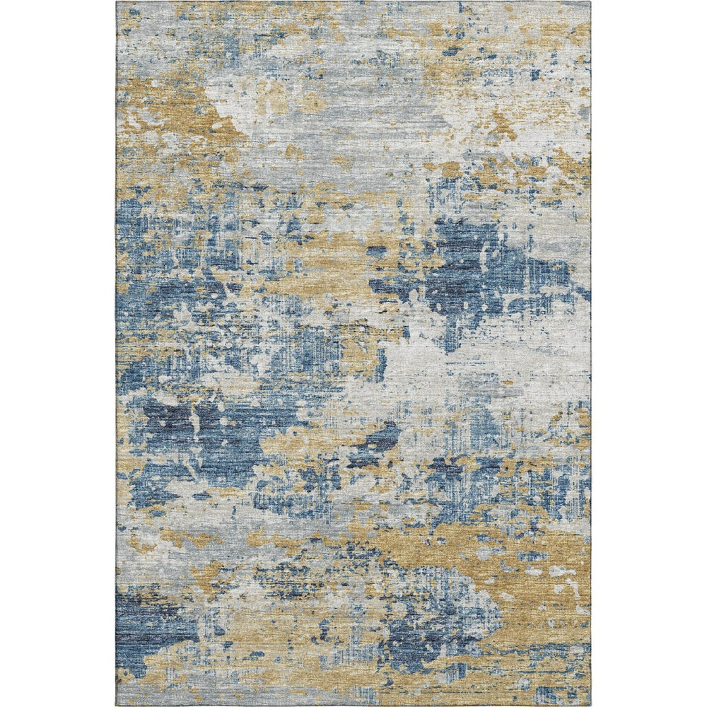 HomeRoots 9' X 12' Blue, Ivory & Gold Abstract Washable Area Rug - UV Protected, Durable & Stylish Design! 643742