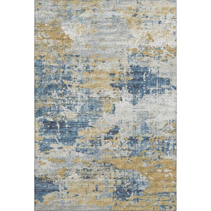 HomeRoots 9' X 12' Blue, Ivory & Gold Abstract Washable Area Rug - UV Protected, Durable & Stylish Design! 643742