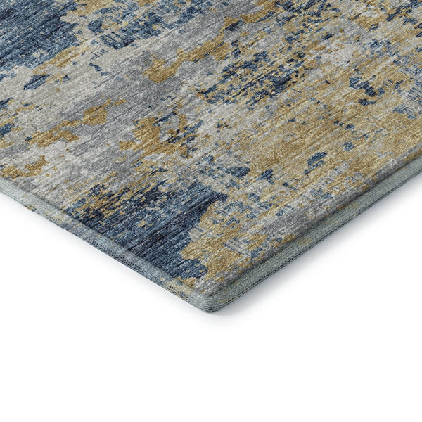 HomeRoots 9' X 12' Blue, Ivory & Gold Abstract Washable Area Rug - UV Protected, Durable & Stylish Design! 643742