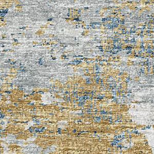 HomeRoots 9' X 12' Blue, Ivory & Gold Abstract Washable Area Rug - UV Protected, Durable & Stylish Design! 643742
