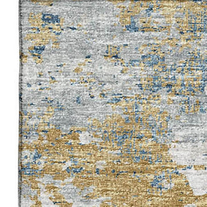 HomeRoots 9' X 12' Blue, Ivory & Gold Abstract Washable Area Rug - UV Protected, Durable & Stylish Design! 643742