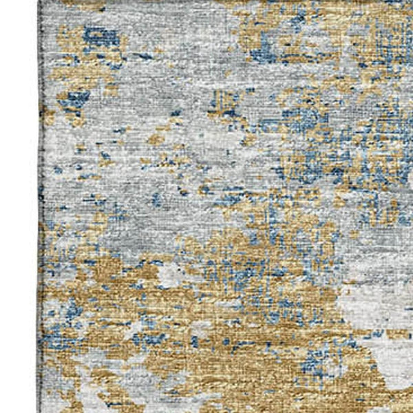 HomeRoots 9' X 12' Blue, Ivory & Gold Abstract Washable Area Rug - UV Protected, Durable & Stylish Design! 643742