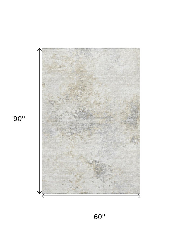 HomeRoots 5' X 8' Ivory and Beige Abstract Area Rug - Stylish, Washable, UV-Protected for Modern Living Spaces 643745