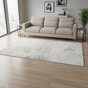 HomeRoots 5' X 8' Ivory and Beige Abstract Area Rug - Stylish, Washable, UV-Protected for Modern Living Spaces 643745