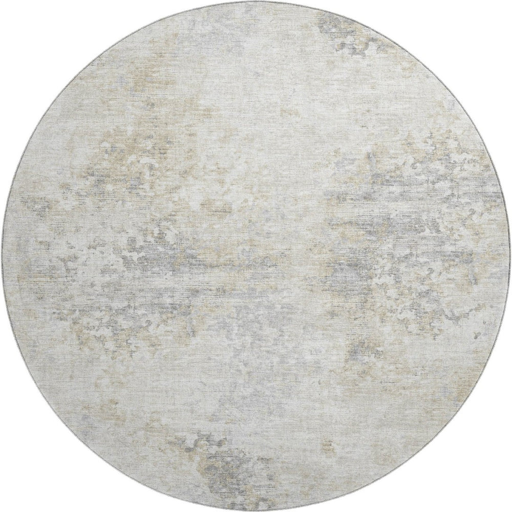 HomeRoots 8' Ivory and Beige Abstract Washable Round Rug - UV Protection, Stain Resistant, Ideal for Families 643746
