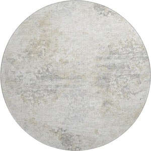 HomeRoots 8' Ivory and Beige Abstract Washable Round Rug - UV Protection, Stain Resistant, Ideal for Families 643746