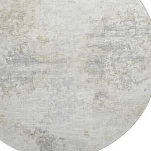 HomeRoots 8' Ivory and Beige Abstract Washable Round Rug - UV Protection, Stain Resistant, Ideal for Families 643746