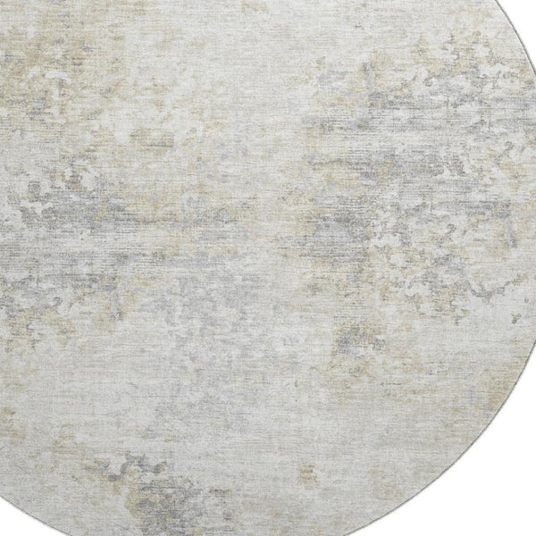 HomeRoots 8' Ivory and Beige Abstract Washable Round Rug - UV Protection, Stain Resistant, Ideal for Families 643746