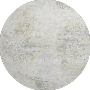 HomeRoots 8' Ivory and Beige Abstract Washable Round Rug - UV Protection, Stain Resistant, Ideal for Families 643746