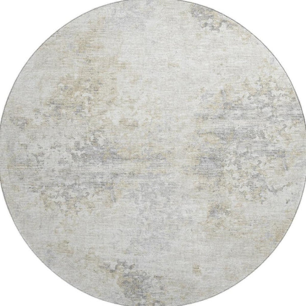 HomeRoots 8' Ivory and Beige Abstract Washable Round Rug - UV Protection, Stain Resistant, Ideal for Families 643746