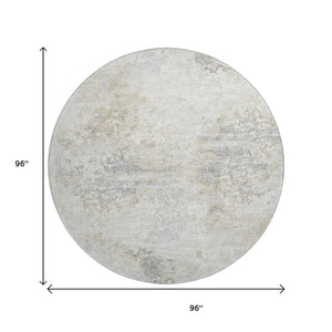 HomeRoots 8' Ivory and Beige Abstract Washable Round Rug - UV Protection, Stain Resistant, Ideal for Families 643746