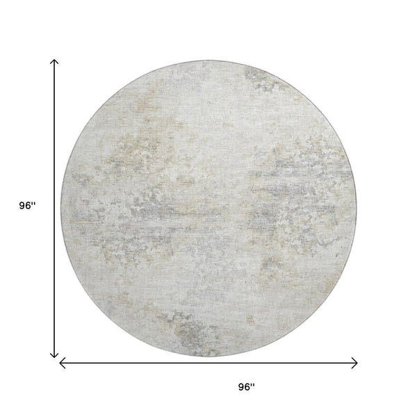 HomeRoots 8' Ivory and Beige Abstract Washable Round Rug - UV Protection, Stain Resistant, Ideal for Families 643746