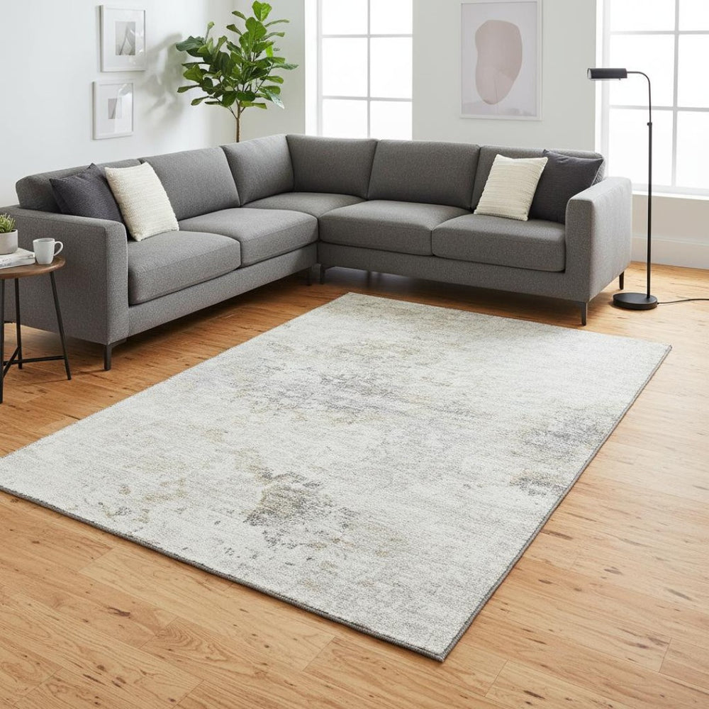 HomeRoots 8' X 10' Ivory & Beige Abstract Washable Area Rug - Stylish, Durable, Stain-Resistant with UV Protection 643747
