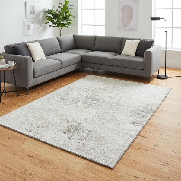 HomeRoots 8' X 10' Ivory & Beige Abstract Washable Area Rug - Stylish, Durable, Stain-Resistant with UV Protection 643747