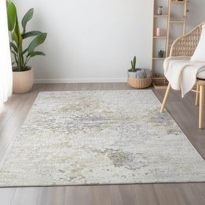 HomeRoots 9' X 12' Ivory and Beige Abstract Area Rug - Washable, Stain-Resistant, UV Protection for Homes 643748