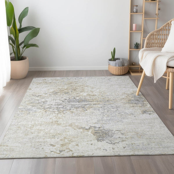 HomeRoots 9' X 12' Ivory and Beige Abstract Area Rug - Washable, Stain-Resistant, UV Protection for Homes 643748