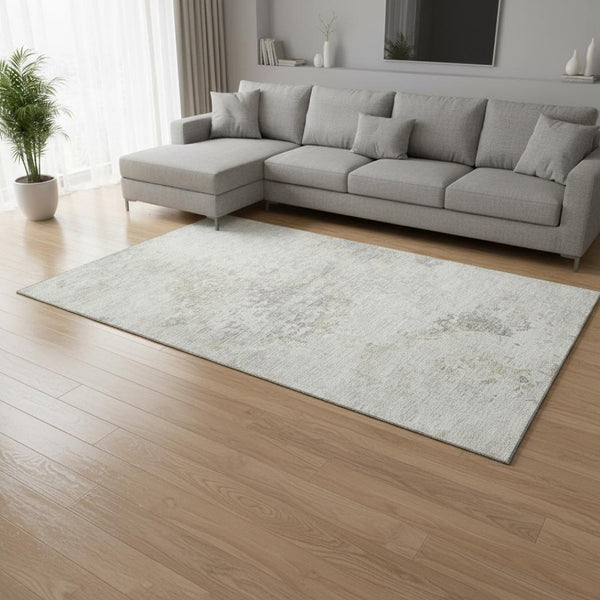 HomeRoots 9' X 12' Ivory and Beige Abstract Area Rug - Washable, Stain-Resistant, UV Protection for Homes 643748