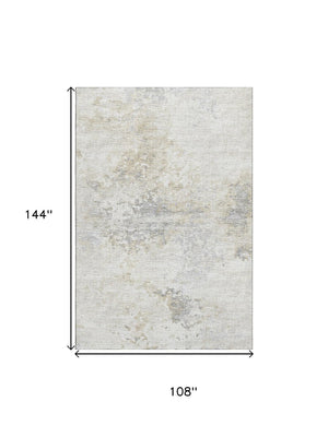 HomeRoots 9' X 12' Ivory and Beige Abstract Area Rug - Washable, Stain-Resistant, UV Protection for Homes 643748