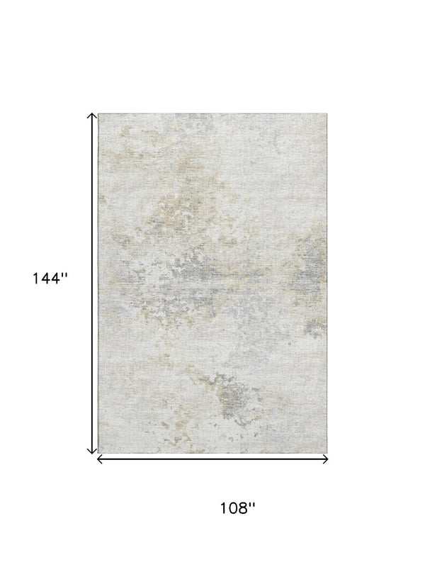 HomeRoots 9' X 12' Ivory and Beige Abstract Area Rug - Washable, Stain-Resistant, UV Protection for Homes 643748