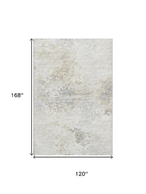 HomeRoots 10' X 14' Ivory & Beige Abstract Washable Area Rug - UV Protected, Stain Resistant, Soft & Stylish 643749