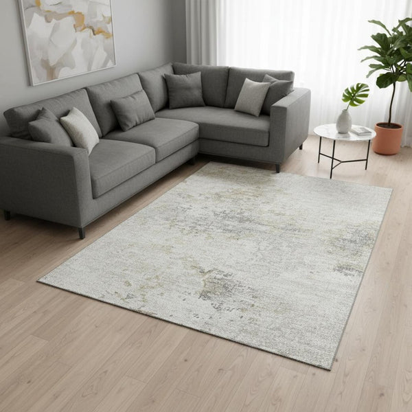 HomeRoots 10' X 14' Ivory & Beige Abstract Washable Area Rug - UV Protected, Stain Resistant, Soft & Stylish 643749