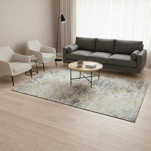 HomeRoots 5' X 8' Abstract Midnight Ivory and Beige Area Rug – Washable, Stain-Resistant, UV Protected Design! 643757