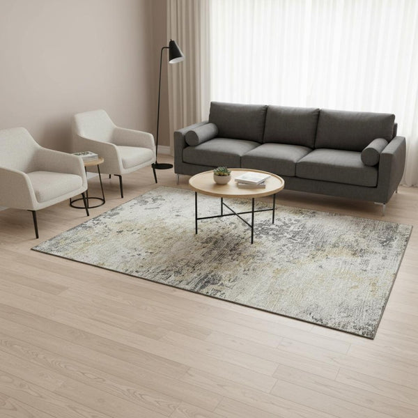HomeRoots 5' X 8' Abstract Midnight Ivory and Beige Area Rug – Washable, Stain-Resistant, UV Protected Design! 643757