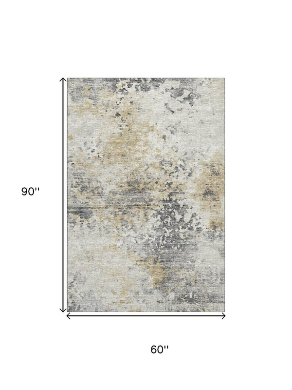 HomeRoots 5' X 8' Abstract Midnight Ivory and Beige Area Rug – Washable, Stain-Resistant, UV Protected Design! 643757