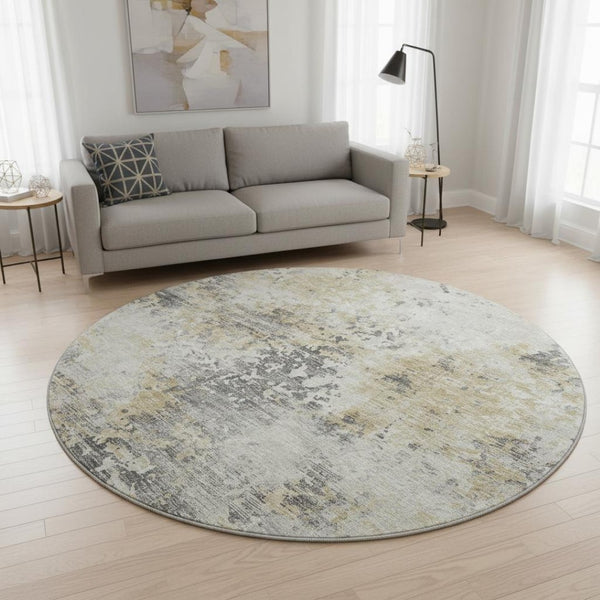 HomeRoots 8' Washable Round Rug in Midnight, Ivory & Beige - Modern Abstract Design with UV Protection! 643758