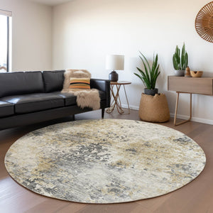 HomeRoots 8' Washable Round Rug in Midnight, Ivory & Beige - Modern Abstract Design with UV Protection! 643758