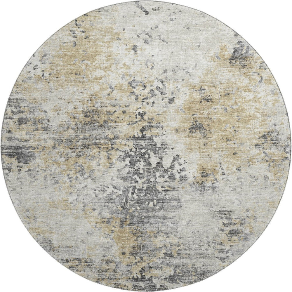 HomeRoots 8' Washable Round Rug in Midnight, Ivory & Beige - Modern Abstract Design with UV Protection! 643758