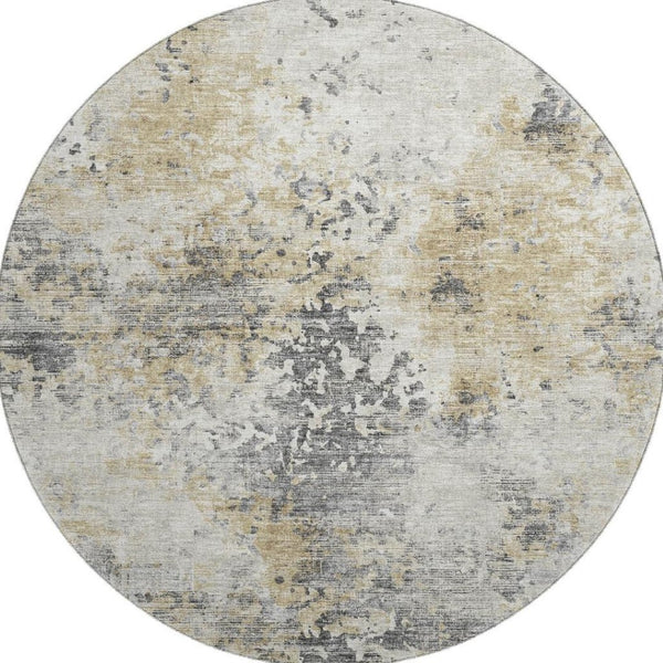 HomeRoots 8' Washable Round Rug in Midnight, Ivory & Beige - Modern Abstract Design with UV Protection! 643758