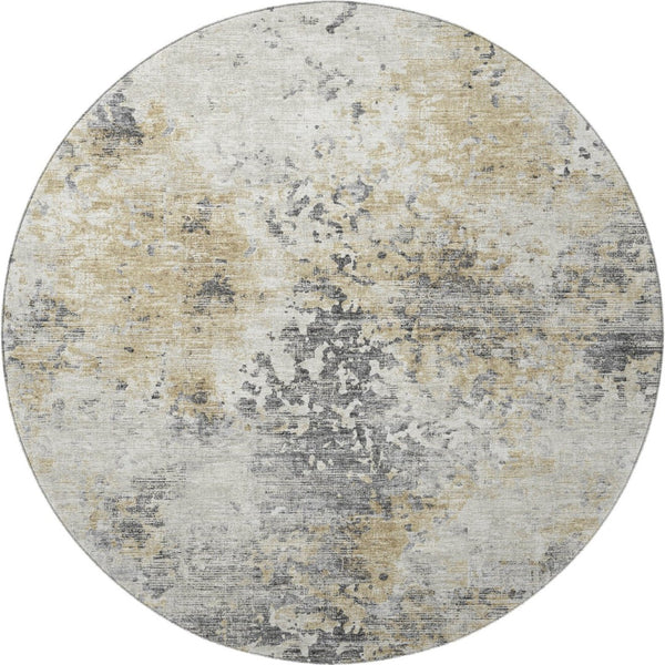 HomeRoots 8' Washable Round Rug in Midnight, Ivory & Beige - Modern Abstract Design with UV Protection! 643758