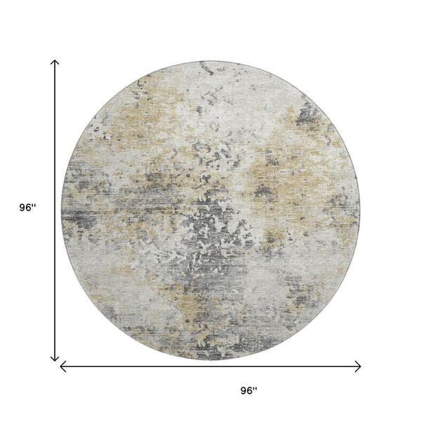 HomeRoots 8' Washable Round Rug in Midnight, Ivory & Beige - Modern Abstract Design with UV Protection! 643758