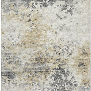 HomeRoots 8' X 10' Washable Midnight Ivory & Beige Abstract Area Rug with UV Protection for Modern Spaces 643759