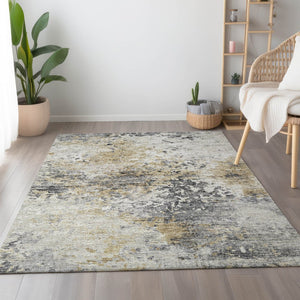 HomeRoots 8' X 10' Washable Midnight Ivory & Beige Abstract Area Rug with UV Protection for Modern Spaces 643759