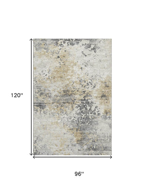 HomeRoots 8' X 10' Washable Midnight Ivory & Beige Abstract Area Rug with UV Protection for Modern Spaces 643759