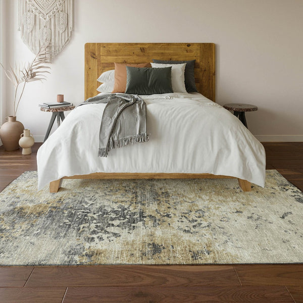 HomeRoots 8' X 10' Washable Midnight Ivory & Beige Abstract Area Rug with UV Protection for Modern Spaces 643759