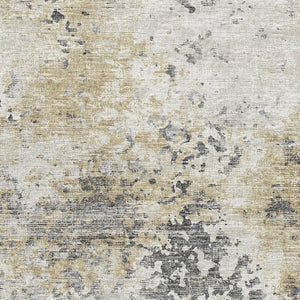 HomeRoots 8' X 10' Washable Midnight Ivory & Beige Abstract Area Rug with UV Protection for Modern Spaces 643759