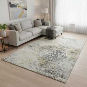 HomeRoots 8' X 10' Washable Midnight Ivory & Beige Abstract Area Rug with UV Protection for Modern Spaces 643759