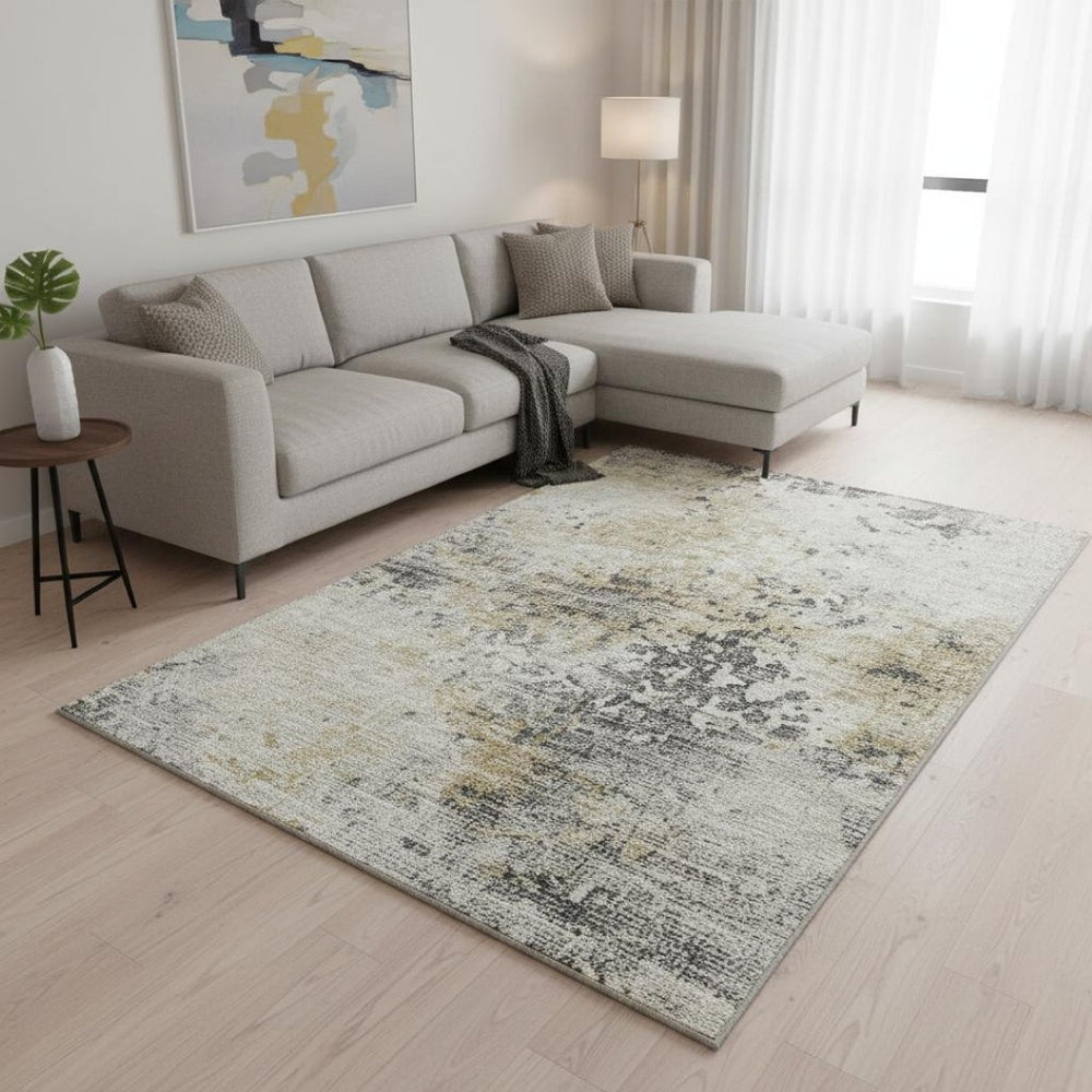 HomeRoots 9' X 12' Washable Abstract Area Rug in Midnight Ivory & Beige - Durable, Stylish & Easy Care! 643760