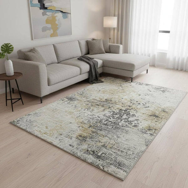 HomeRoots 9' X 12' Washable Abstract Area Rug in Midnight Ivory & Beige - Durable, Stylish & Easy Care! 643760