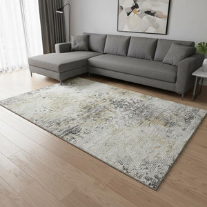 HomeRoots 10' X 14' Abstract Area Rug in Midnight Ivory & Beige - Washable, UV Protected & Stain Resistant! 643761