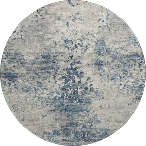 HomeRoots 8' Blue and Ivory Abstract Round Rug - Washable, UV Protected, Durable Design for Busy Homes 643764