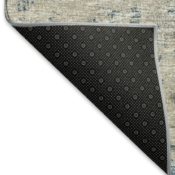 HomeRoots 8' Blue and Ivory Abstract Round Rug - Washable, UV Protected, Durable Design for Busy Homes 643764