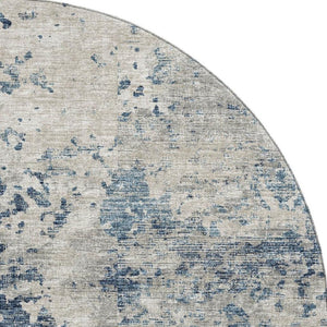 HomeRoots 8' Blue and Ivory Abstract Round Rug - Washable, UV Protected, Durable Design for Busy Homes 643764
